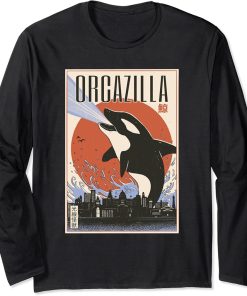 Orca-Whale Monster in Vintage Japanese Poster Orcazilla Long Sleeve T-Shirt